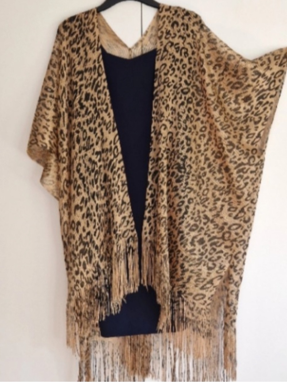 💐      CHEETAH PRINT FRINGE KIMONO COVER-UP NWOT - Picture 3 of 6